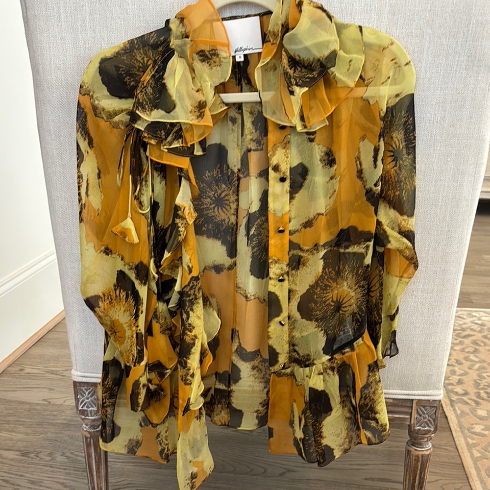 Phillip Lim Yellow and Black Floral Sheer Blouse Size 0